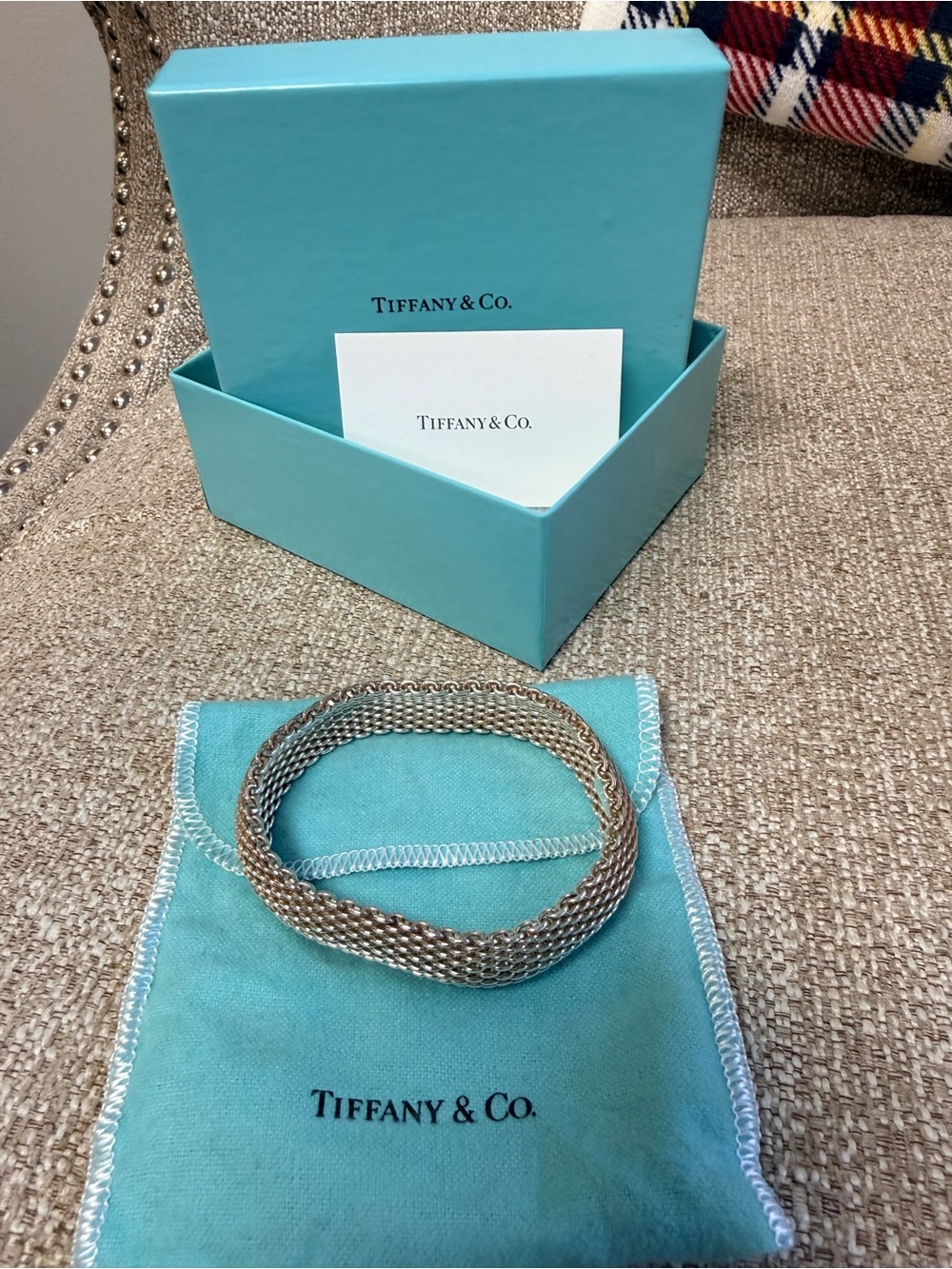 Tiffany & Co. Silver Mesh Bracelet - Turquoise Pouch
